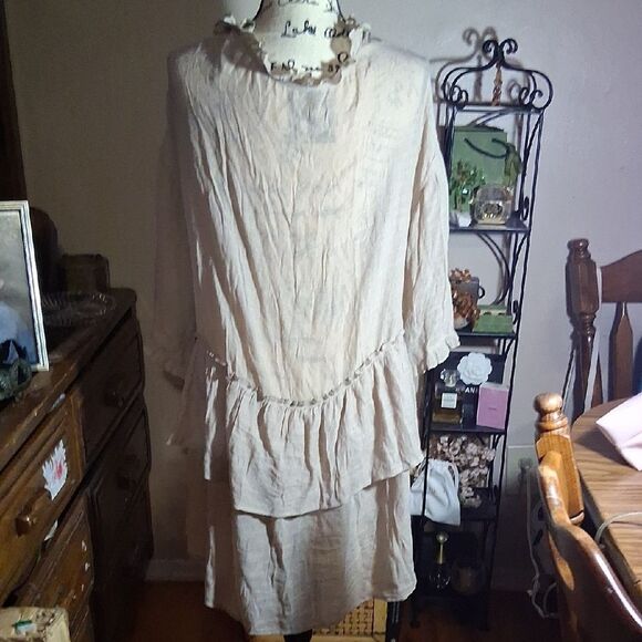 Easel Women's Cream Ruffled Light Jacket Duster Size Large - Picture 8 of 13